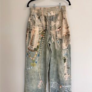 Women's High Rise Jeans with Artistic Design
